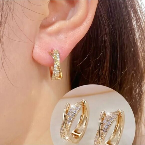 Sparkly Gold Crisscross Hoops - Picture 3 of 4